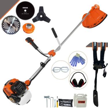 Imagem de Aparador de Grama À Gasolina Terra GR520XP 2T 52cc 2,5HP de Potência 6.500rpm Roçadeira Completa Com Carretel de Nylon e Kit 3 Lâminas de Corte + EPI