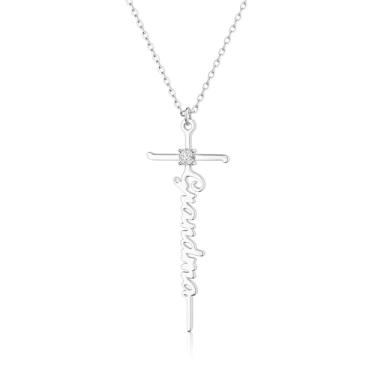 Imagem de GODKISS Colar feminino com cruz de fé, banhado a ouro 14K, banhado a prata delicada, colar com pingente de cruz para mãe, avó, moderno, banhado a ouro, joia cristã, religiosa, não mancha, Latão
