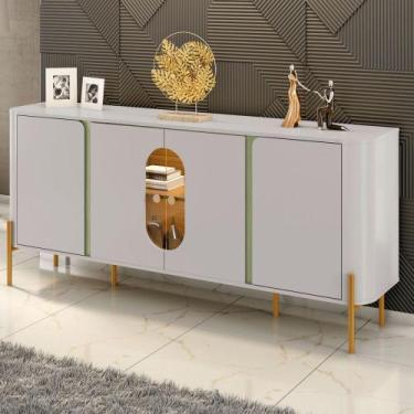 Imagem de Balcão Buffet Tambaú 4 Portas 1 Prateleira com Vidro e Led Off White/P