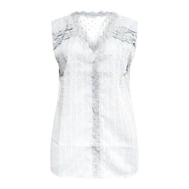 Imagem de Blusa feminina casual sem mangas alargadas com decote em V sólido solt