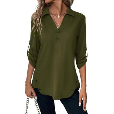 Imagem de Túnica feminina TICTICMISS, manga 3/4, decote em V, verde militar