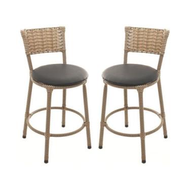 Imagem de KIT 2 Banquetas Baixa Encapada Junco CAPPUCCINO Bar Bistro Americana -