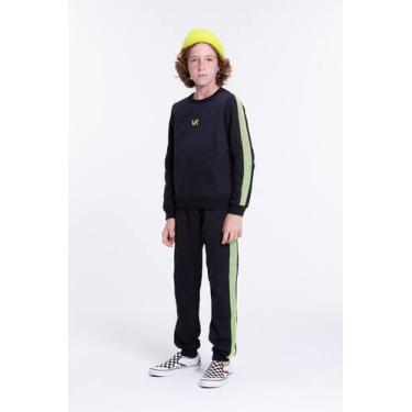 Imagem de Conjunto Moletom Infantil Masculino Faixa Neon Preto - Vida Costeira, 
