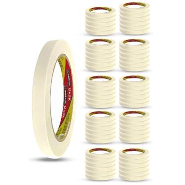 Imagem de 60 Rolos Fita Crepe Fina Adesiva Pintura 18Mm X 50 Metros