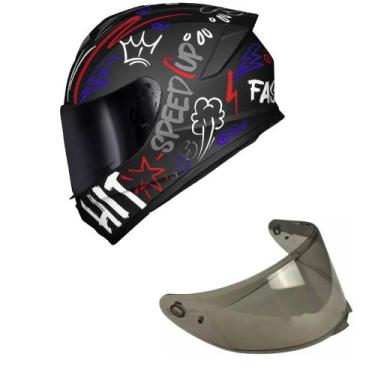Imagem de Capacete Race Tech Hit Faster Preto e Vermelho Fosco Mais Viseira Fumê