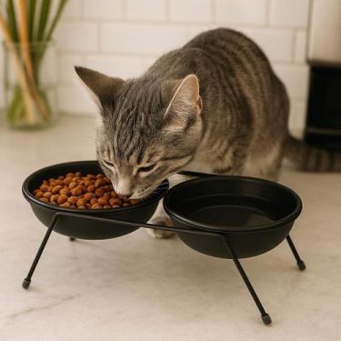 Imagem de Comedouro Duplo Elevado Premium  Cães e Gatos - Aço - ALPAS