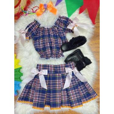 Imagem de Conjunto Infantil Junino Ciganinha Azul Escuro Xadrez Colorido - Vesti