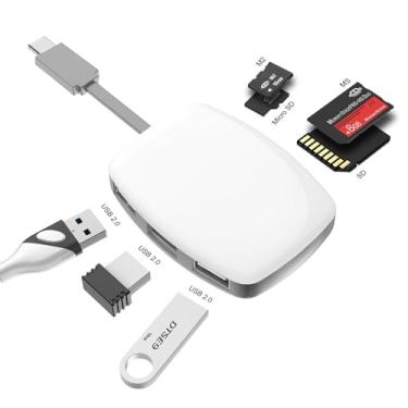 Imagem de Leitor de cartão de memória, leitor multicartão tipo C 7 em 1 com 3 portas USB2.0 e adaptador de cartão de 4 portas combo para cartões SD/SDHC, Micro SD, CF, XD, MS/Pro e Duo