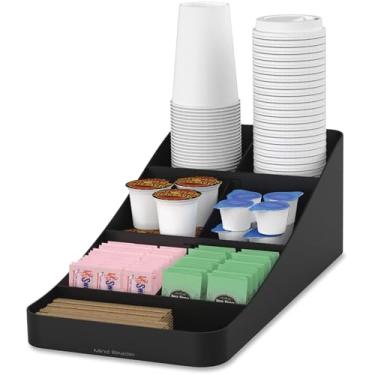 Imagem de Organizador de condimentos de café com 7 compartimentos da Trove – Suporte de plástico resistente para estação de café e chá para açúcar, creme, agitadores, guardanapos, xícaras e tampas