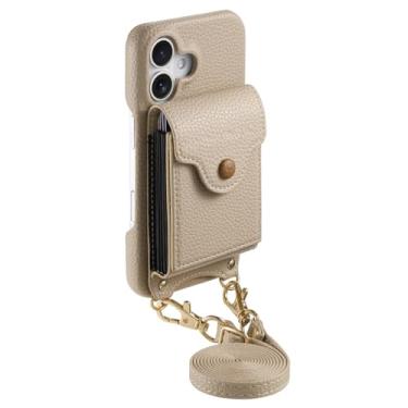 Imagem de POYUFRG Capa transversal para iPhone 17 Pro Max/17 Pro/17 Air/17, capa carteira de órgão com porta-cartões e espelho de maquiagem elegante capa de couro, bege, 17 ProMax