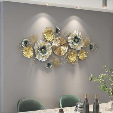 Imagem de YTHLZVBP Relógio de parede arte moderna relógio de parede grande decoração de folha de ginkgo de metal, decoração de parede 3D com escultura de parede de cozinha criativa digital romana, sala de estar