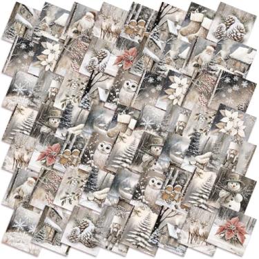 Imagem de Fanfanwin 100 peças 12 x 12 cm bege para o inverno, tecido acolchoado neutro, quadrados, retalhos, tiras de patchwork, boneco de neve, quebra-nozes, rena, pacotes de tecido pré-cortados para Natal