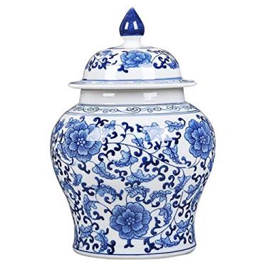 Imagem de AKALNNB Vaso de porcelana azul e branco para templo, pote de gengibre, vaso de decoração de casa, vasos de cerâmica chinês, azul e branco, pote de gengibre, centros de mesa, vasos decorativos A H26x