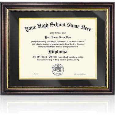 Imagem de Molduras de certificado 21 x 28 cm com tapete, moldura de diploma 28 x 35 sem tapete, moldura de certificado com tapete preto sobre ouro e acrílico HD para exibição de parede e mesa, acabamento marrom