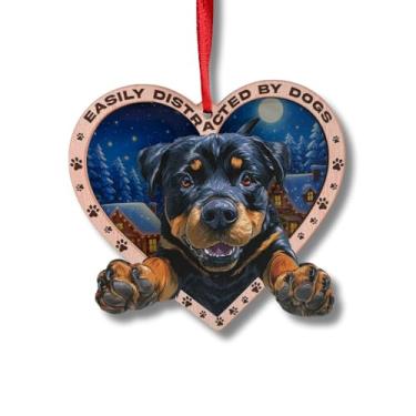 Imagem de Enfeite de Natal Rottweiler, um ornamento de rottweiler de férias sincero para amantes de cães, design durável de madeira e acrílico, decoração de árvore de férias inspirada em animais de estimação