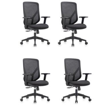 Imagem de Conjunto 4 Cadeiras Alpha Giratórias Diretor Com Braços Ajustáveis Preto