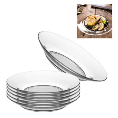 Imagem de Jogo 5 Pratos Fundos De Vidro Transparente Diamond 21cm Kit Luxo Para Mesa, Buffet E Restaurante