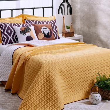 Imagem de Kit Cobre Leito 7 Peças Queen Colorful To Decorando 100% Poliéster - Summer Soul Amarelo