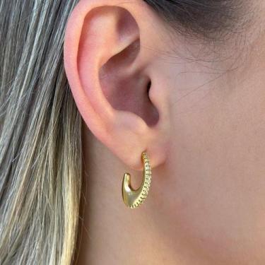 Imagem de Brinco Gancho Cravejado Zircônias Banhado em Ouro 18k - Anastásia Joia