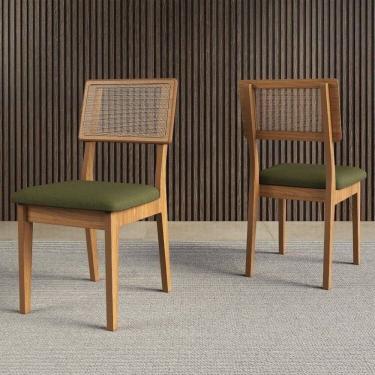 Imagem de Kit 4 Cadeiras Estofadas Encosto Telado Estrutura 100% Mdf Bolonha Freijó/Verde