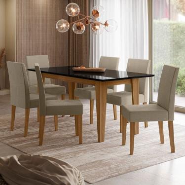 Imagem de Conjunto Sala de Jantar Mesa Retangular Liz com Vidro 160cm 6 Cadeiras Josi Carvalho/Grafite/Preto