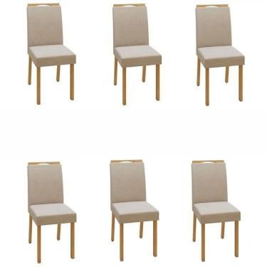 Imagem de Conjunto 6 Cadeiras para Sala de Jantar Pés Madeira Maciça Lunen Amêndoa Clean/Naturale Creme