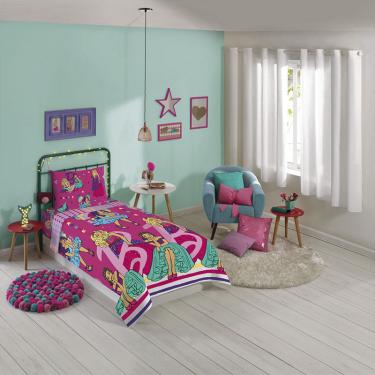 Imagem de Jogo de Cama Lepper Solteiro Microfibra Estampado Barbie Reinos Mágicos 03 Pçs Rosa