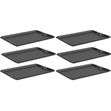 Imagem de Kit 6 Bandejas Plásticas Preta 48x33cm Servir Coza Uno Restaurante Fas