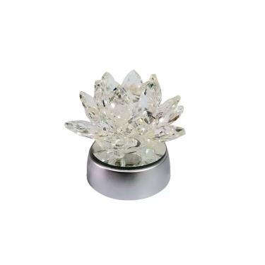 Imagem de Enfeite Escultura de Vidro Flor de Lotus de 13CM Com Base Espelhada Led RGB Enfeite de Cristal
