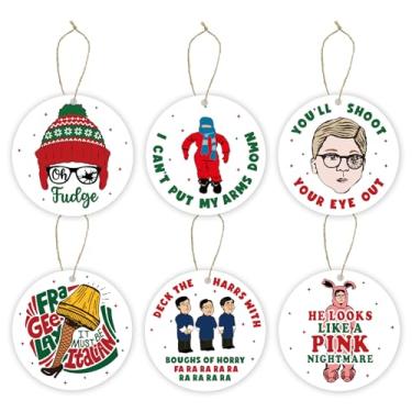 Imagem de Enfeites de madeira de história de Natal, 6 peças de enfeites engraçados para pendurar em árvores, presente de mercadoria de história de Natal, decorações fofas de cornija de parede para casa