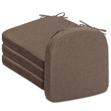 Imagem de Algudbilt Conjunto de 4 ou 6 almofadas de cadeira – Almofada de assento de espuma grossa 43 x 40 cm com laços e capa lavável removível para cadeiras de jantar, escritório | Madeira | Cadeiras de metal