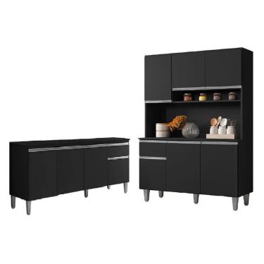 Imagem de Cozinha Compacta Márcia com Balcão Gabinete Tati 150m para Pia Sem Tampo Preto - AJL