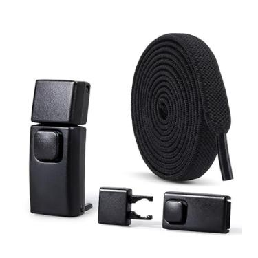 Imagem de Conjunto de cadarços, 2 cadarços elásticos e 2 fivelas sem amarração para tênis de lona, Preto, Standard