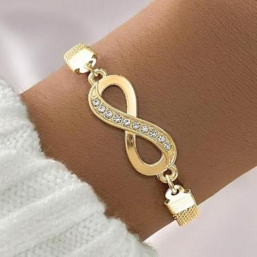 Imagem de Pulseira dourada número 8 pulseira criativa símbolo ilimitado incrustado pulseira de diamante adequada para uso diário presente para amigos