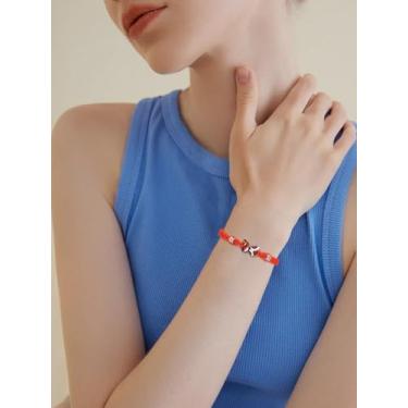 Imagem de 1 pulseira esmaltada de liga de borboleta, pulseira vermelha ajustável, joias coloridas para casais, festivais de aniversário, presentes elegantes, joias personalizadas, diâmetro interno: 6 cm