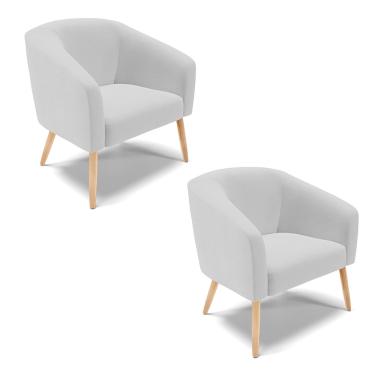 Imagem de Poltrona Decorativa Pé Palito Natural Kit 2 Stella Linho Cinza D03 - D'Rossi