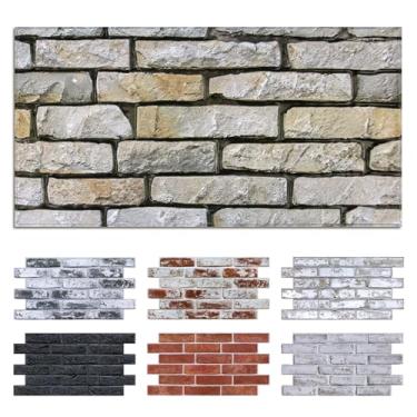 Imagem de Commomy Painéis de parede 3D de tijolo falso - 12 peças de 57,9 cm x 30 cm - Thin & UrltraLight PVC Peel and Stick Tile Tijolo texturizado imprimível para cozinha, quarto, sala de estar, fundo de TV