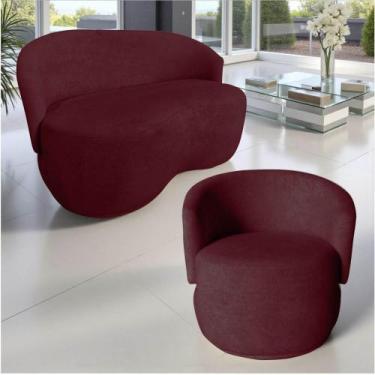 Imagem de Kit Namoradeira + Poltrona Decorativa Beatriz Orgânica Suede Marsala -