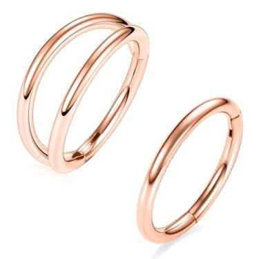 Imagem de Anéis de nariz de calibre 14 brincos de argola para mulheres 14 g argola de nariz ouro rosa joias septo aço cirúrgico anel de septo argola dupla septo clicker piercing lábio brinco helix piercing