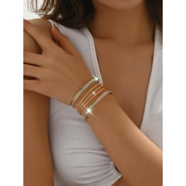 Imagem de Pulseira feminina glamorosa de várias camadas, pulseira aberta com glitter dourado e prata, acessório de joias modernas