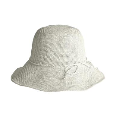 Imagem de Chapéu feminino de verão versão coreana viseira chapéu de sol feito à mão chapéu de pescador branco leitoso 56-58 cm