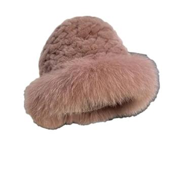 Imagem de Chapéu feminino de palha de pele fofa quente de inverno chapéu de pescador de pelúcia macia chapéu de proteção de orelha tijolo vermelho tamanho único