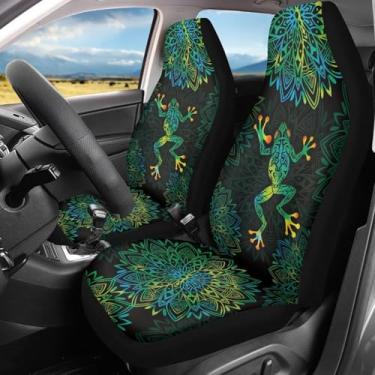 Imagem de Baxinh Capas de assento de carro Boho mandala para homens, protetores de assento automotivos com estampa de sapo, capas de assento de concha com encosto alto, protetor de assento de carro, compatível
