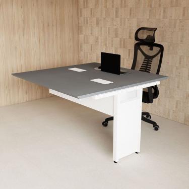 Imagem de Mesa Auxiliar Dupla 120cm de Plataforma de Acoplar para Escritório com Estrutura Metálica Corporate Cinza Sagrado com Branco