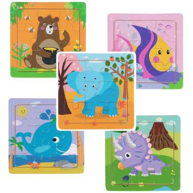 Imagem de Kit 3 Quebra-Cabeça Zoo Cartonado 9cm Desenho de Animais Brinquedo Infantil