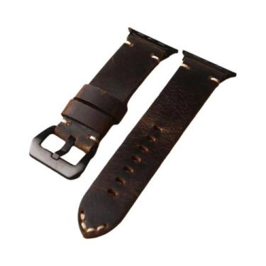 Imagem de Pulseira De Couro Vintage Marrom Feita À Mão Para iWatch Apple Watch 4