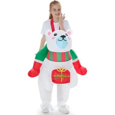 Imagem de VioraWhite Christmas Polar Bear Inflatable Costume for Kids Blow up Funny Riding on Costume for Children Boy Girl Cosplay Outfit