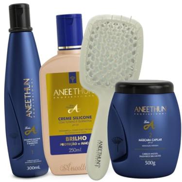 Imagem de Aneethun Linha A, Kit Profissional de Hidratação com Shampoo, Máscara e Creme de Silicone para Cabelo