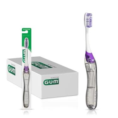 Imagem de GUM Escova de dentes ortodôntica dobrável para viagem, cabeça compacta + acabamento em V, cerdas macias, pacote com 12