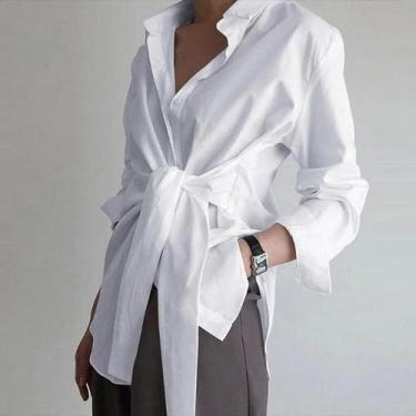 Imagem de Blusa Feminina Branca - Manga Longa, Decote em Renda e Detalhe Ruched,
